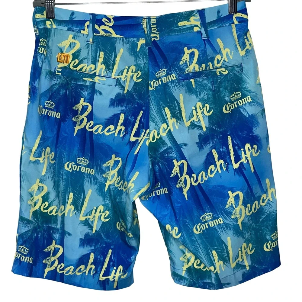 Corona‎ Mens Beach Life Palm Tree Logo Board Shorts Blue Yellow Size 32